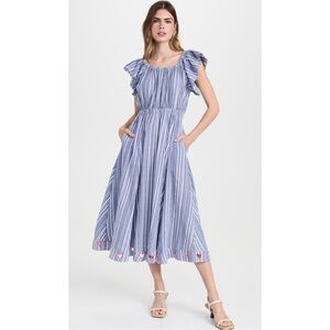 KERRI ROSENTHAL | $368 Tailor Stripe Midi Dress in Blue/White, Size Small